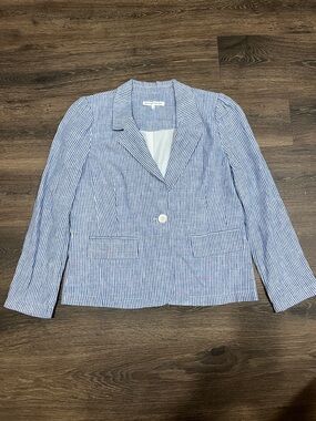 MELISSA NEPTON Blue and White Striped Blazer